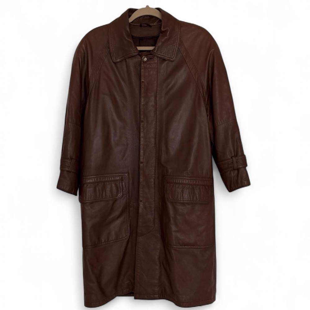 Vintage Italian Brown Leather Trench Coat M/L - Picture 3 of 10